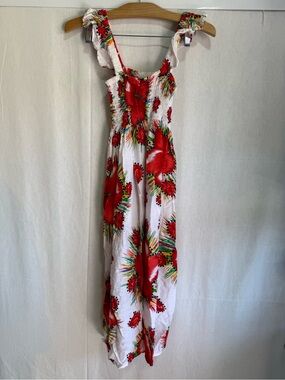 White Maxi Dress with Red Floral Print